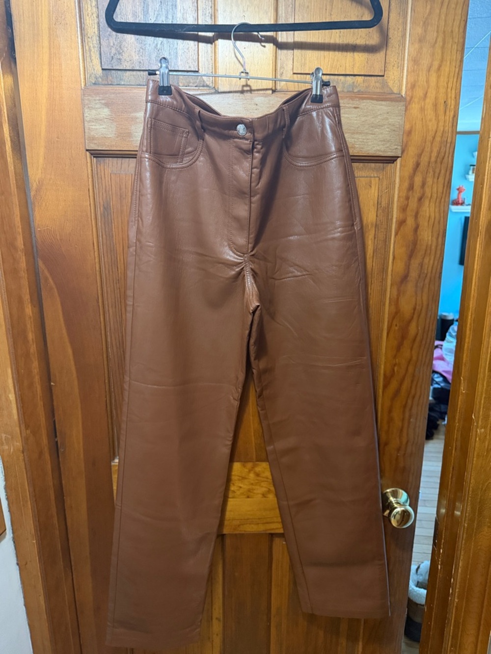 Aritzia Wilfred Brand Camel/Brown Faux Leather Straight-Leg Pants